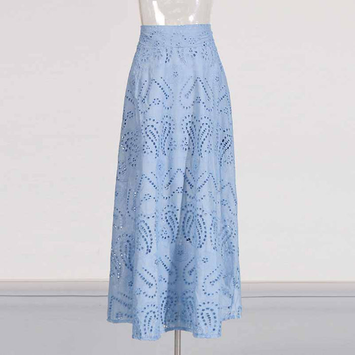 Sleeveless Embroidered Two Piece Long Skirt Suit