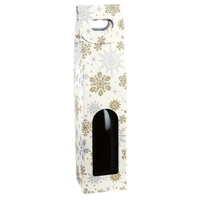 Snowflake - 1 Bottle Carrier - Linen Embossed  3-1/2 x 3-1/2 x 15  50/ctn - Mac Paper Supply