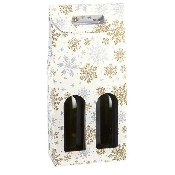 Snowflake - 2 Bottle Carrier - Linen Embossed  7 x 3-1/2 x 15  30/ctn - Mac Paper Supply