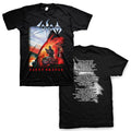 Black unisex Sodom shirt with logo on top, Agent Orange album cover art in center, and text on bottom that reads "AGENT ORANGE". Back print has agent orange song lyrics printed in the center.