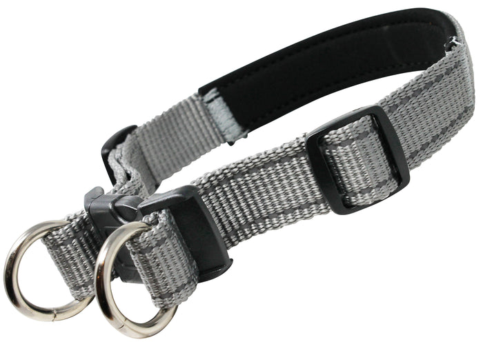 Soft Neoprene Padded Adjustable Reflective 1" Wide 2 Rings Design Dog Collar Grey 3 Sizes