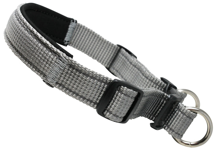 Soft Neoprene Padded Adjustable Reflective 1" Wide 2 Rings Design Dog Collar Grey 3 Sizes