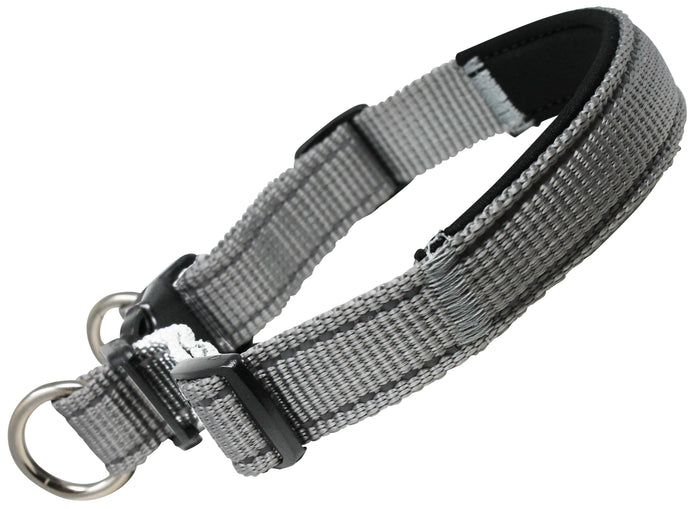 Soft Neoprene Padded Adjustable Reflective 1" Wide 2 Rings Design Dog Collar Grey 3 Sizes