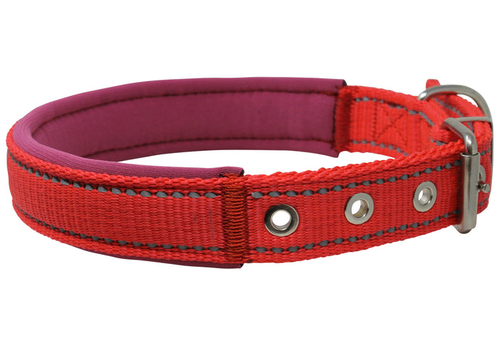 Soft Neoprene Padded Adjustable Reflective 1" Wide Classic Dog Collar Red 3 Sizes