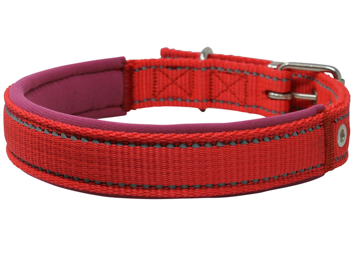 Soft Neoprene Padded Adjustable Reflective 1" Wide Classic Dog Collar Red 3 Sizes