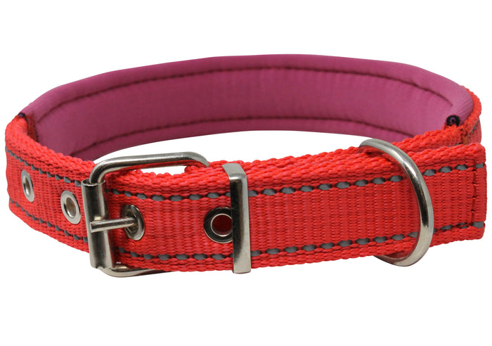 Soft Neoprene Padded Adjustable Reflective 1" Wide Classic Dog Collar Red 3 Sizes