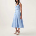 Square-Neck Belted Midi Dress