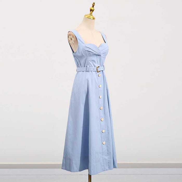 Square-Neck Belted Midi Dress