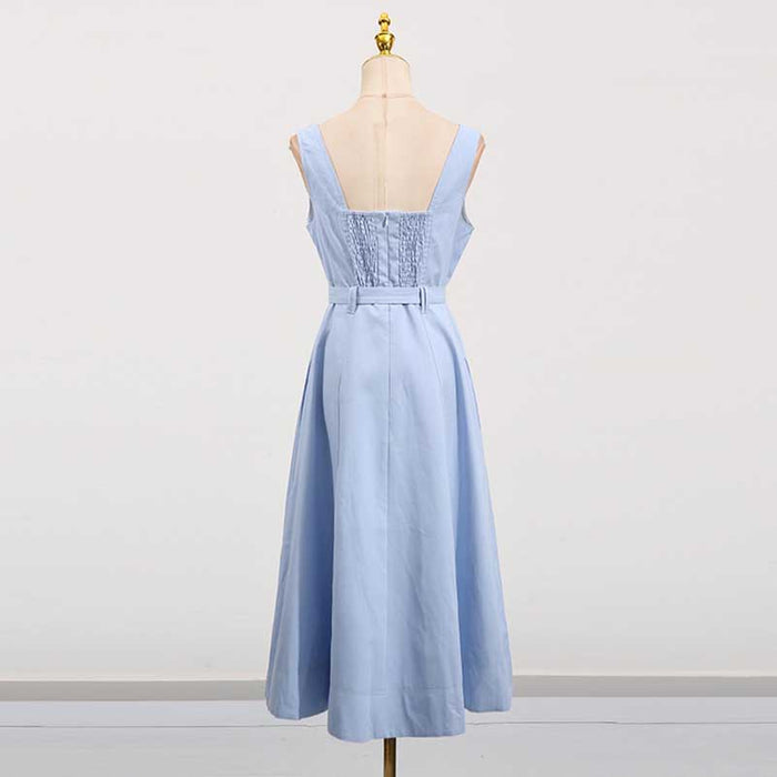 Square-Neck Belted Midi Dress