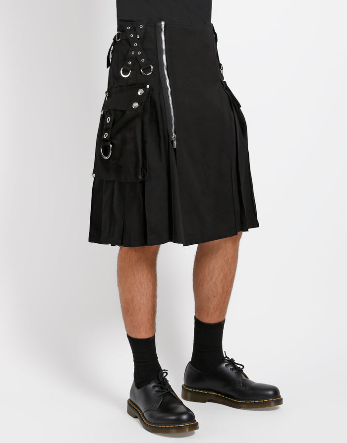 model showing side of kilt