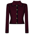 Tailored Button-Up Contrast-trim Cardigan Pants Suit With Collar