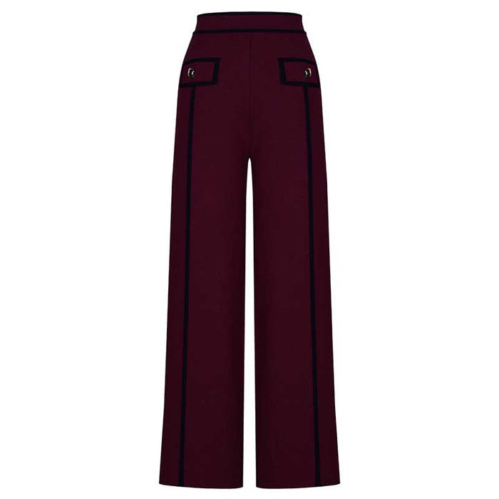 Tailored Button-Up Contrast-trim Cardigan Pants Suit With Collar