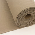 Roll of beige fabric on a white background