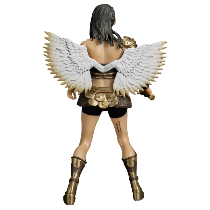 Figure with angel wings and warrior attire on a white background