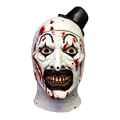 art the clown mask with black top hat, face paint and blood spatter