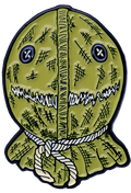 trick r' treat brown burlap enamel pin