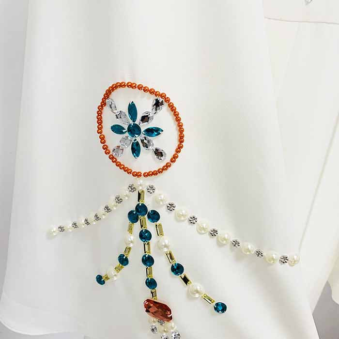 Trumpet Sleeved Jumpsuit White Heavy-duty Diamond Studded Jumpsuit Beaded One Piece Suit