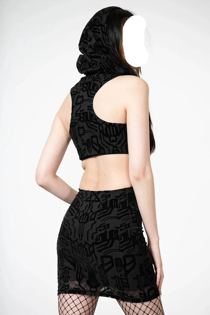 model showing back of dress