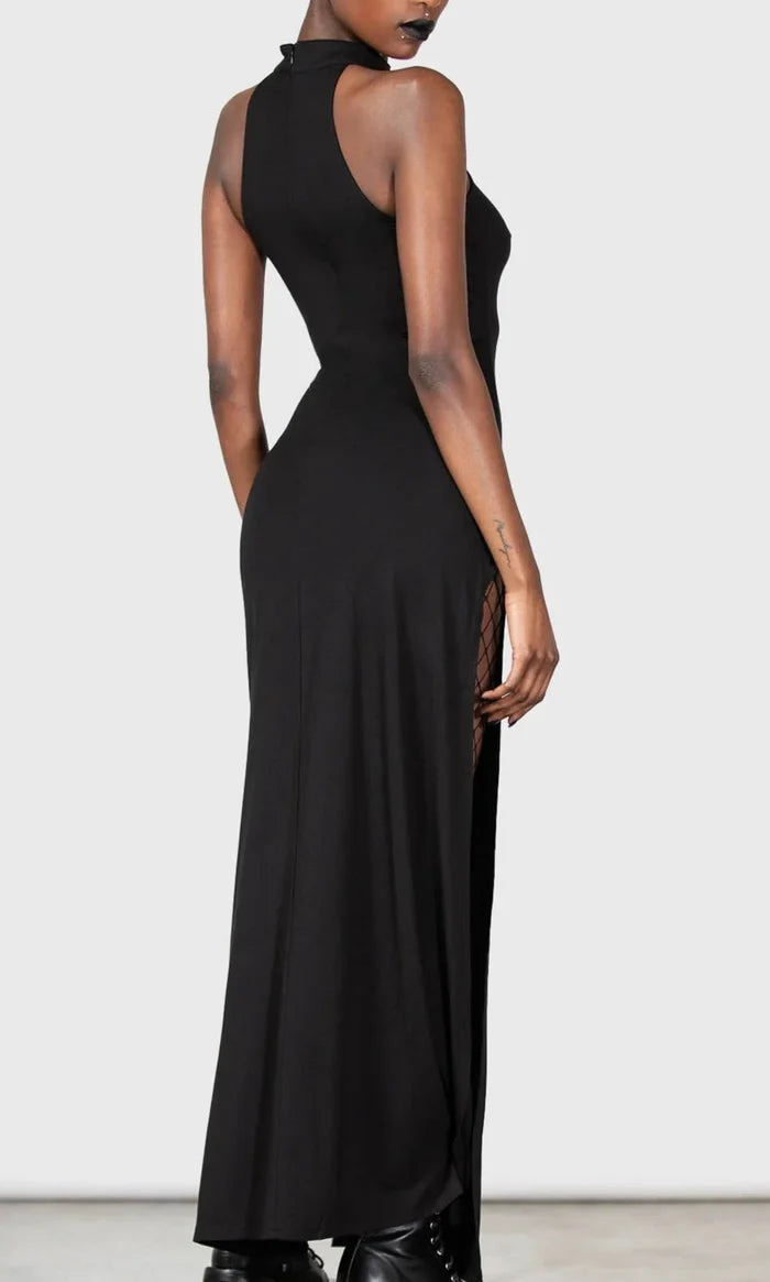 model showing back of dress