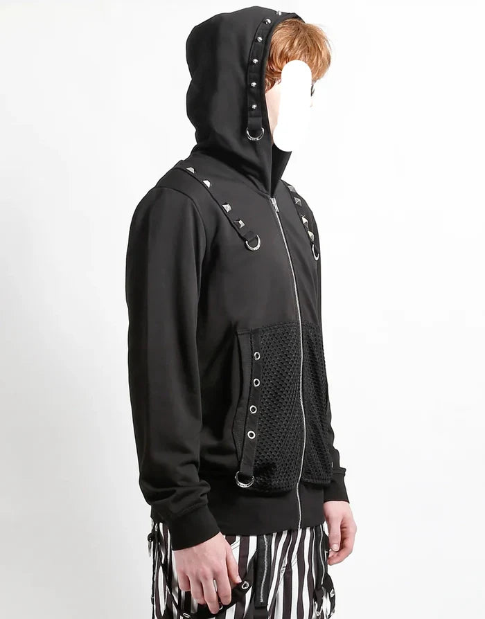 model showing side of hoodie
