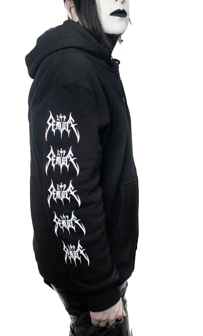 model showing side of hoodie