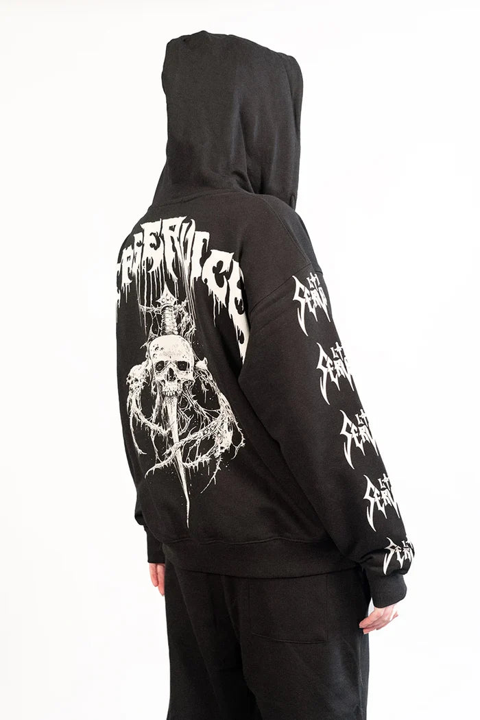 model showing back of hoodie