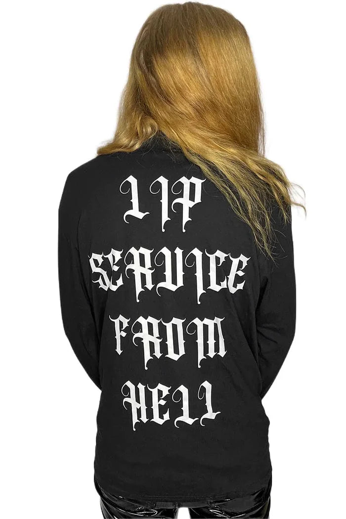 model showing back of shirt