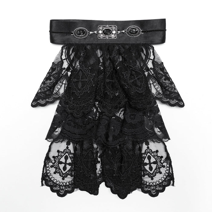 Black lace collar with decorative belt on a white background