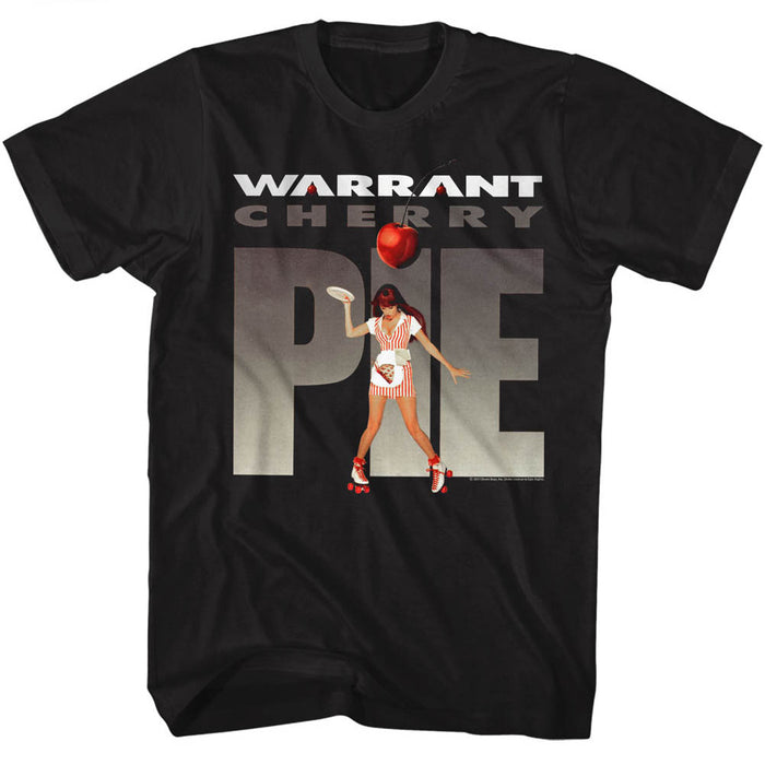 black band shirt with warrant logo and waitress wearing skates graphic with text that reads "cherry pie"