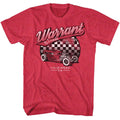 heather red band shirt with warrant logo with hot rod car graphic and text that reads "garage cherry pick'n since '83 hollywood, ca"