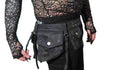 Model wearing a black utility belt on white background