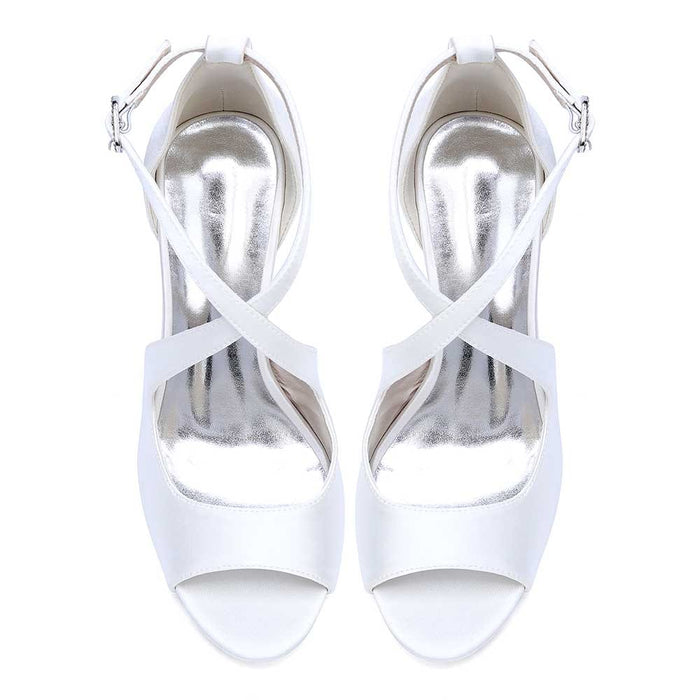 Wedding Shoes Cross Strap Bridal Sandals Hand-Made Dress Heels