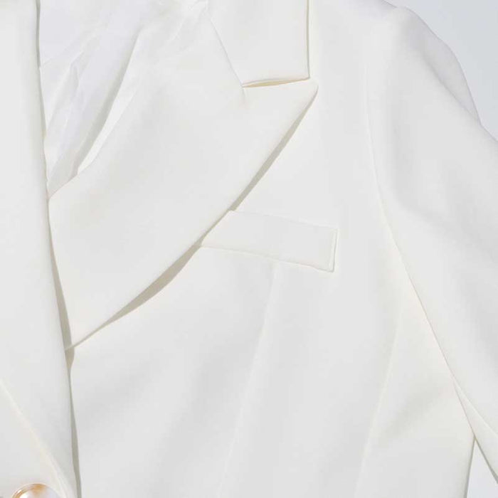 White Double Breasted Maxi Coat V-Neck Blazer