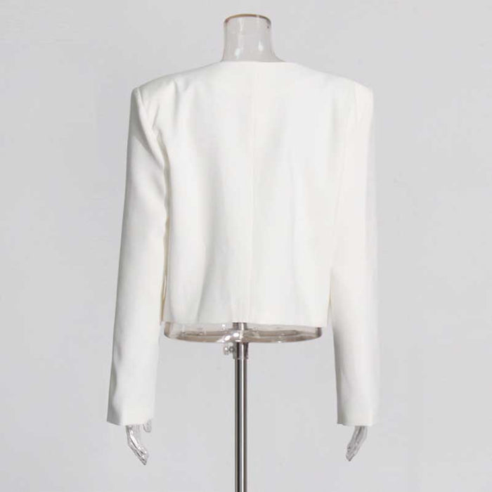 White Sequin Blazer Pantsuit Short Coat + Wide Legs 2 Pieces Set