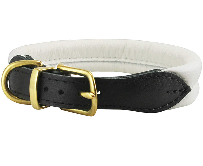 White Soft Genuine Rolled Leather Dog Collar Brass Hardware