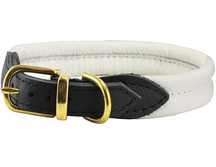 White Soft Genuine Rolled Leather Dog Collar Brass Hardware