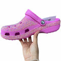 Women Crocs Closed Toe Clog Shoes Rhinestone Beads Mules Slip on Sandals Lilac