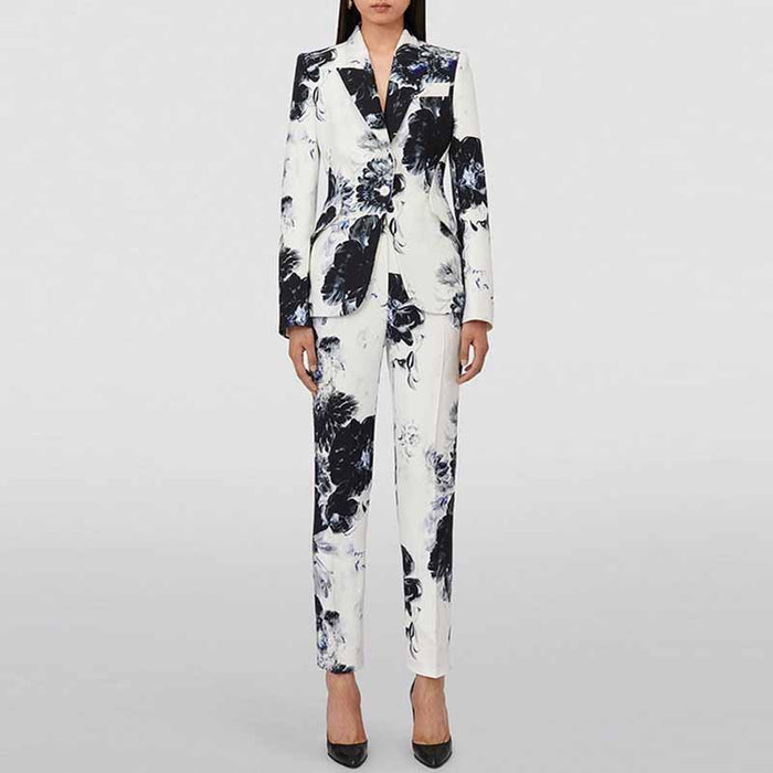 Women Floral Print Suit One Button Pantsuit