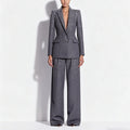 Women Grey Sequin Blazer Set | Sparkly Rhinestone Evening Suit with Wide Leg Pants for Party & Wedding Guest