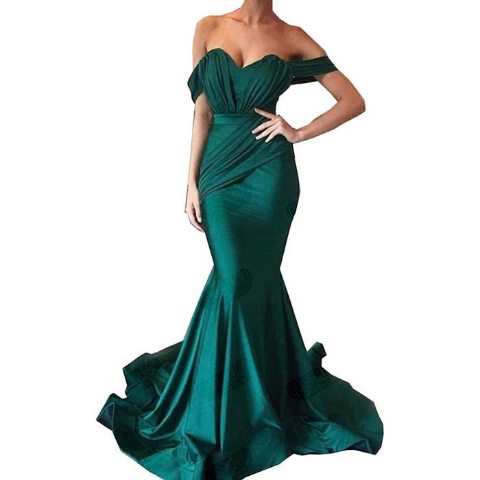 Women Off The Shoulder Mermaid Long Evening Dresses Wedding Ball Gown