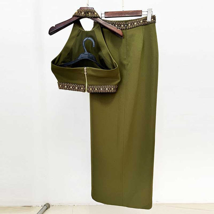 Women's 2 Pieces Outfits Crop Top & High Waist Long Skirt Dress Set
