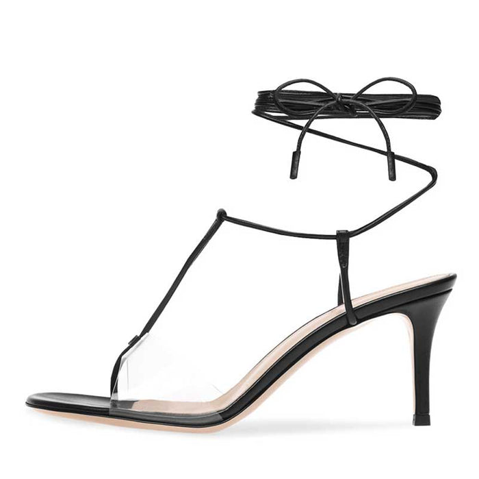 Womens Ankle Strappy Heeled Sandals Clear PVC Pumps