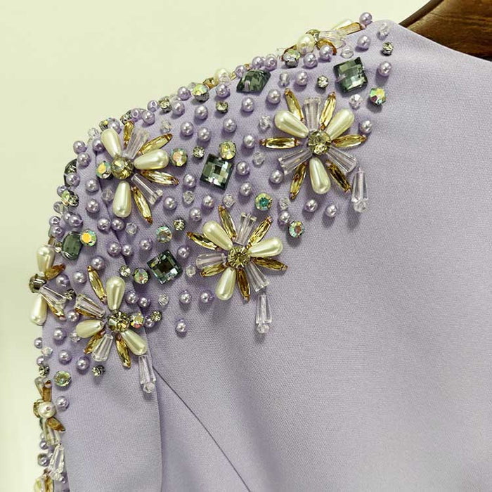 Womens Beaded Evening Gown Lavender Long Dress