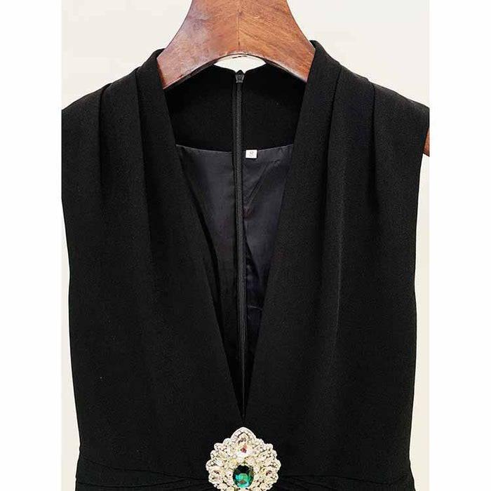 Women's Black Deep-V Studded Sleeveless Jumpsuit