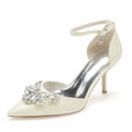 Women's Bridal Heels Rhinestone Low Heel Ankle Strap Stiletto Wedding Shoes
