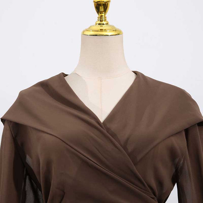 Women's Brown Chic Top With Hoodie and Lace-Up Detail