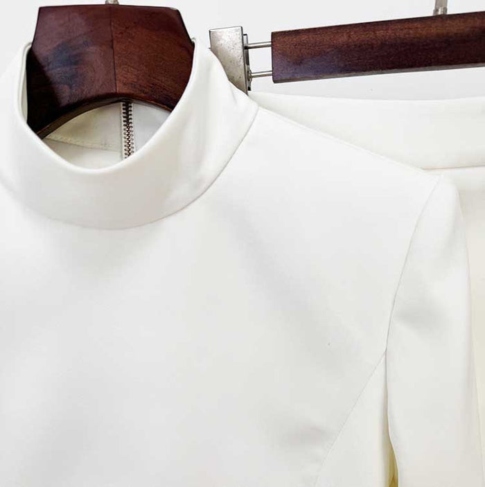 Women's Crop Top Skirt Suit White With Sequin Details