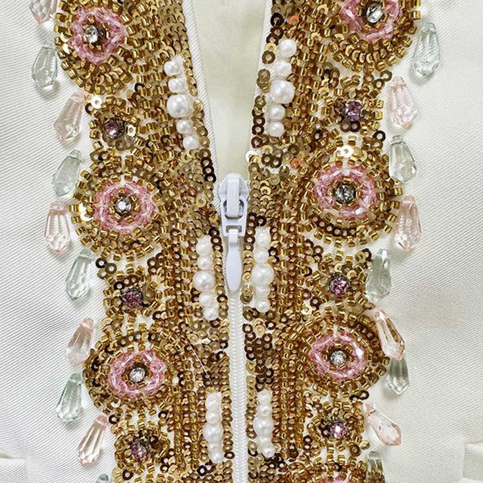Women's Crop Top Skirt Suit White With Sequin Details