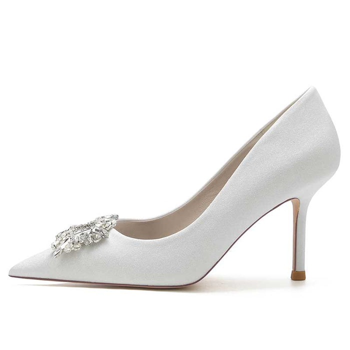 Women's Crystal Wedding High Heels Pointed Closed Toe Bridal Wedding Shoes