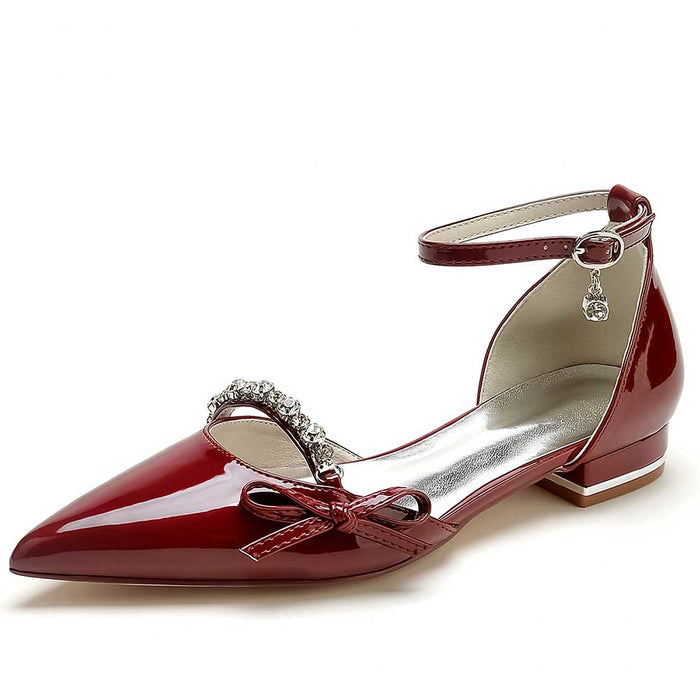 Women’s Dress Flats with Bow & Rhinestones – Chic Ankle Strap Flats for Any Occasion